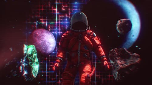 Astronaut Glitch Effect in Deep Space Animation