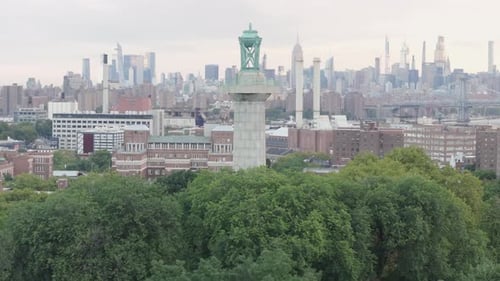 Aerial view of Fort Greene Park on an overcast morning. Shot during the summer in Brooklyn, New York