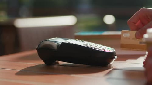 Close Up Hands Payment with Credit Card Customer Finance Money Paying Payment Financial Terminal