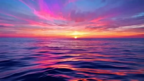 Ocean Sunset with Vibrant Pink and Blue Sky