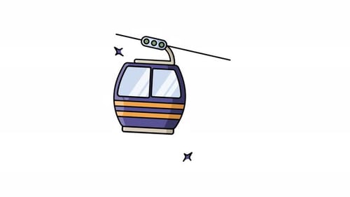 Animated Flat Design Cable Car Travel Icon