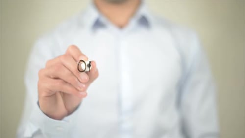 Oganic Farm Man Writing on Transparent Screen