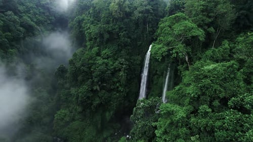Mighty Water Flow of Sekumpul Waterfall in Bali Indonesia Big Tall Waterfal