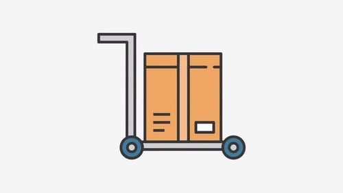 Animated Delivery Box on Hand Truck Flat Design Icon