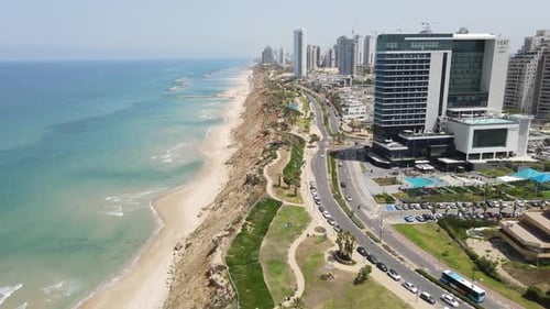 Aerial view of the city of Netanya and its coastline