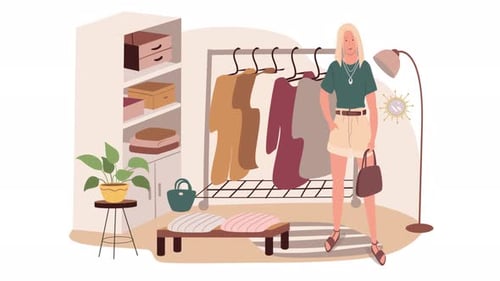 Flat Design Fashion Woman Character in Dressing Room