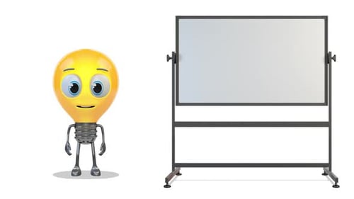 Light Bulb Points To A Blackboard on White Background