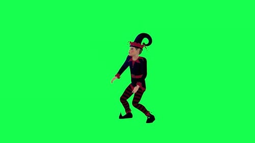 Elfo navideño animado bailando en ángulo frontal en pantalla verde