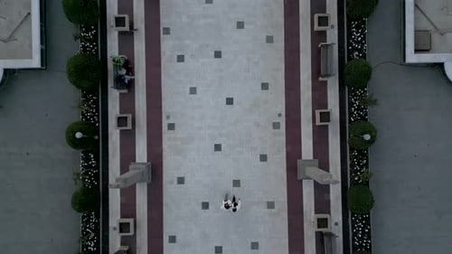 Top Down Aerial view of Holy Trinity Cathedral Sameba in Tbilisi Georgia.