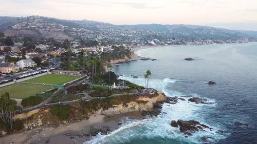 Monument Point, Drone View. Laguna Beach, at Sunset. Orange County, Southern California Coast, USA