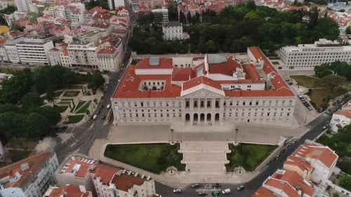 Main Facade Of Sao Bento Palace - Palace of Saint Benedict In Lisbon, Portugal. - aerial