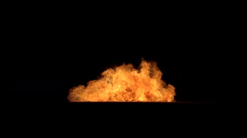 Detonate Sammlung: Eine 4k-Aufnahme einer Detonation am Boden, die im Dunkeln zu orangefarbenen Flammen führt, aufgenommen in 60f