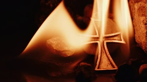 Christian Religion Symbol Cross On Fire 5