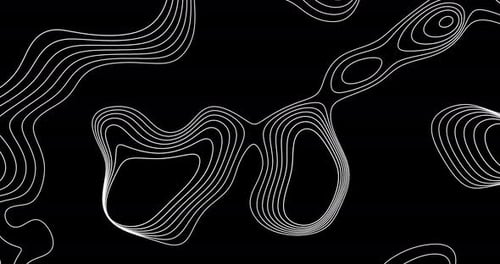 Abstract animated outline topographic contour map. Moving waves on black background