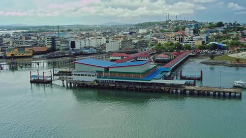 Belitung, 06 June 2022, Aerial view of public harbor