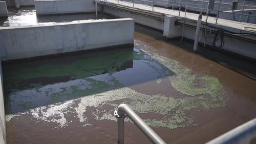 Wastewater treatment plant. Reservoir for purification of sewage