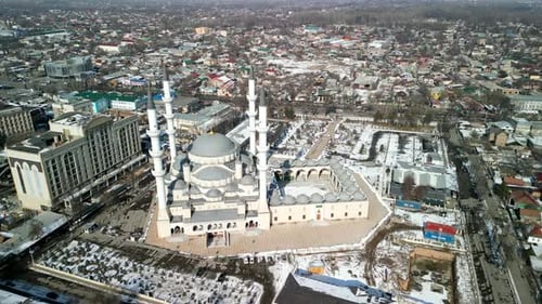 Imam Sarahsi Bishkek Central Mosque, drone fly above shot
