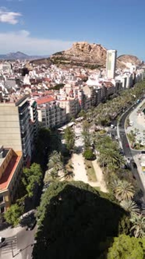 Aerial video of the city of Alicante Spain on a sunny day