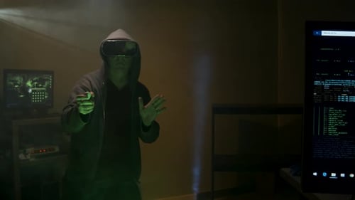 Person in VR Headset Interacts with Virtual World