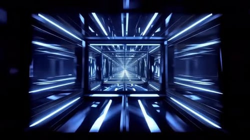 Futuristischer neonblauer Cyberpunk-Korridor 3D-Loop