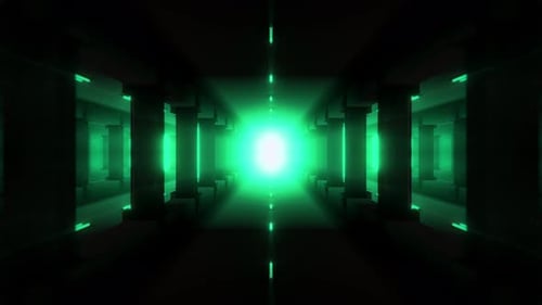 Dark Glowing Green Sci Fi Hallway