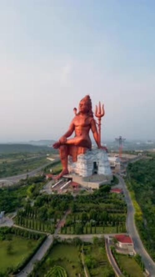 Vertical Aerial View of Majestic Lord Shiva Statue in India