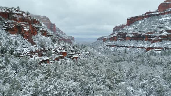 Snowy Landscape Of Red Rocks In Sedona, Arizona, USA - Drone Shot ...