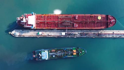 Oil and Chemical large tanker - Top down aerial view