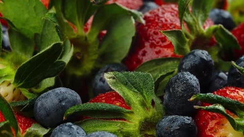 Sweet Temptations UpClose View of Luscious Strawberry and Blueberry Fruits