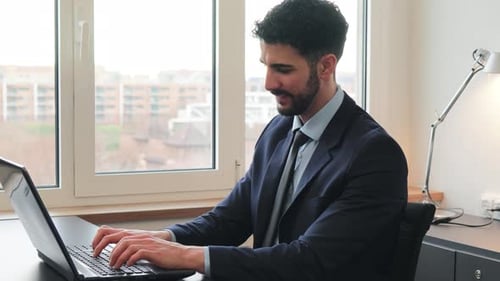 Ceo Business Man Working with Laptop Sitting at Office Desk Successful Executive Businessman Wearing