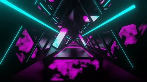 Cyan And Pink Glowing Screen Triangular Tunel Background Vj Loop In 4K