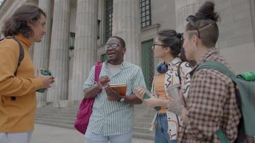Groupmates Chatting in front of University after Study Day