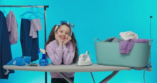 Laundry Room on a Colorful Blue Studio Background