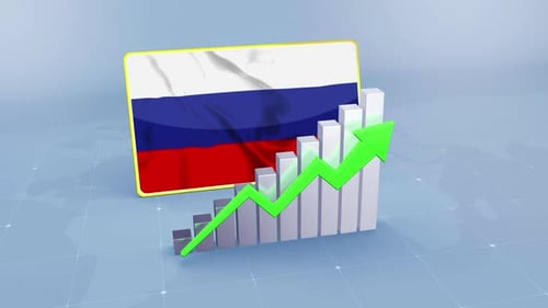 Russia Flag with Graph and Green Arrow Increasing Values
