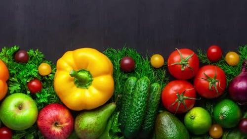 Vibrant Still Life with Assorted Fruits and Vegetables