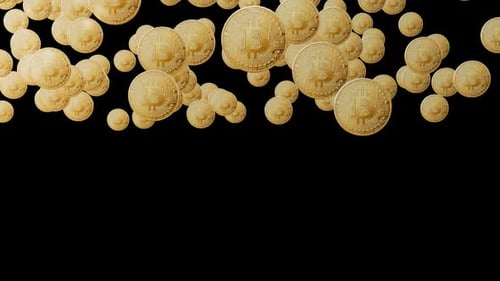 Raining Gold Bitcoin Coins Alpha Channel Overlay