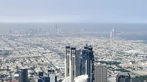 Looking across the Dubai landscape from Downtown to Dubai Marina on a clear day