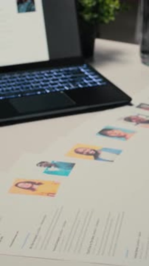 Vertical Video Laptop in Empty Corporate Space Shows Applicant CV Before Hiring Interview