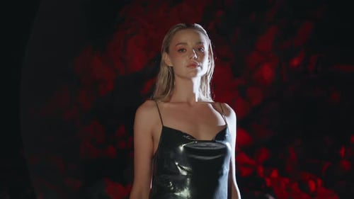 Professional Model Posing Night Coast Rocks Fabulous Girl in Project Light