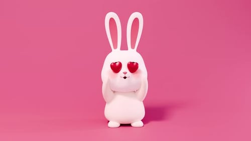 Cute 3D White Rabbit Character with Heart Eyes Animation