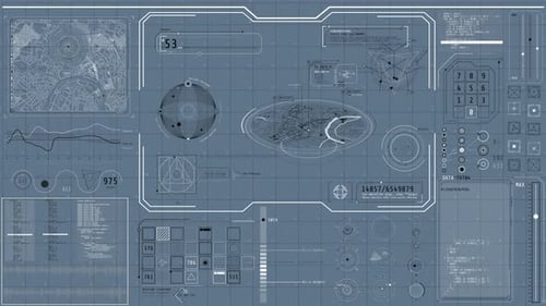 Animated Hightech Screen with Navigation and Surveillance Data