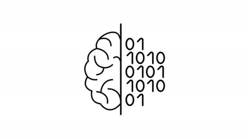 Animación cerebral y de código binario que simboliza la IA y el procesamiento de datos