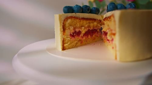 Close Up of Birthday Cake with Blueberries