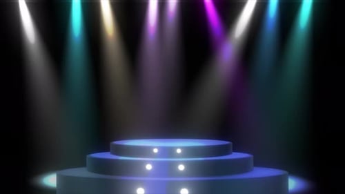 Spotlight-Animation mit Bühnen- und Neoneffekten. Neonlicht und Bühne mit Spot-Lichteffekten.