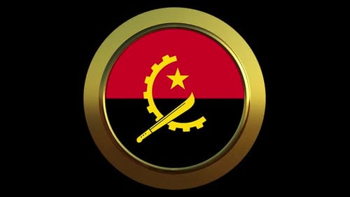 Angola Flag 3D Golden Circular Emblem Rotation