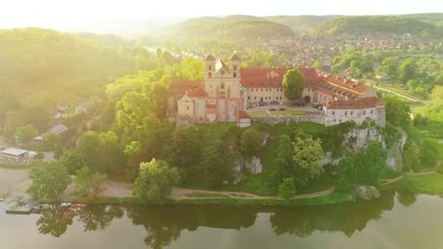 Aerial View of Benedictine Abbey in Tyniec Poland at Dawn