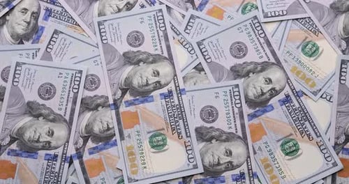 Cash USD Money Background One Hundred Dollar Banknotes Rotate in Close Up Macro View