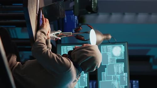 Vertical Video IT Fraud Criminal Hacking Security System to Steal Big Data