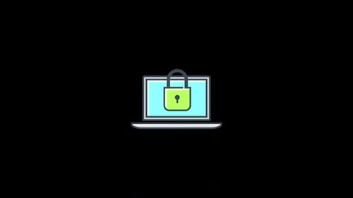 Animated Laptop with Opening and Closing Padlock Icon