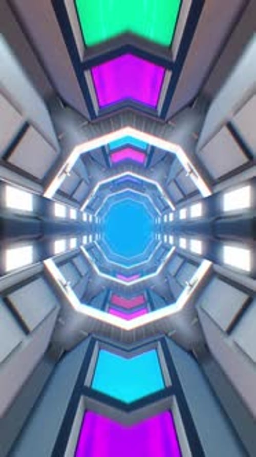 Futuristic Hallway With Colourful Screens